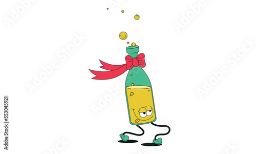 Party drunk bottle character with red rainbow  