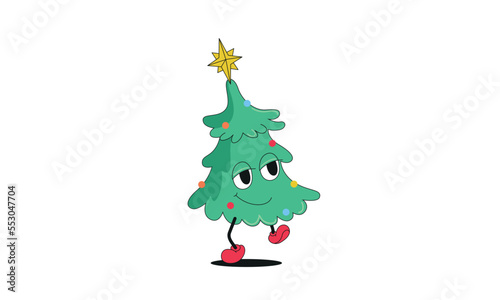 Christmas tree character with eyes and legs
