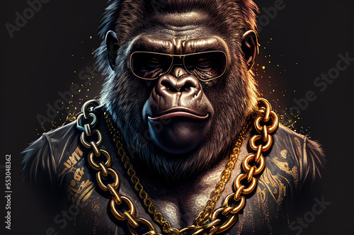 Cool monkey gorilla Gangsta rapper in sunglasses. generated sketch art. generative AI 