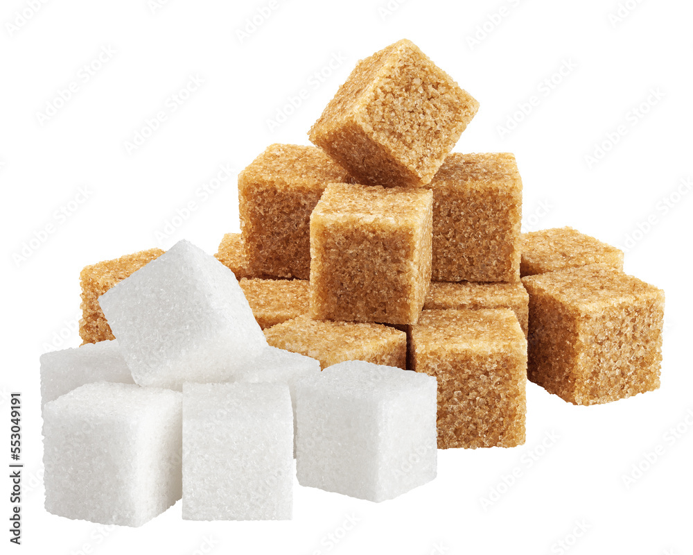 brown and white cane Sugar cubes isolated on white background, clipping path, full depth of field brown and white cane Sugar cubes isolated on white background, clipping path, full depth of field