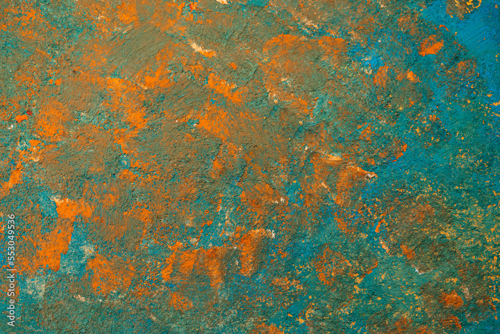 Texture background in turquoise color. Turquoise background with orange spots. Screensaver texture color.