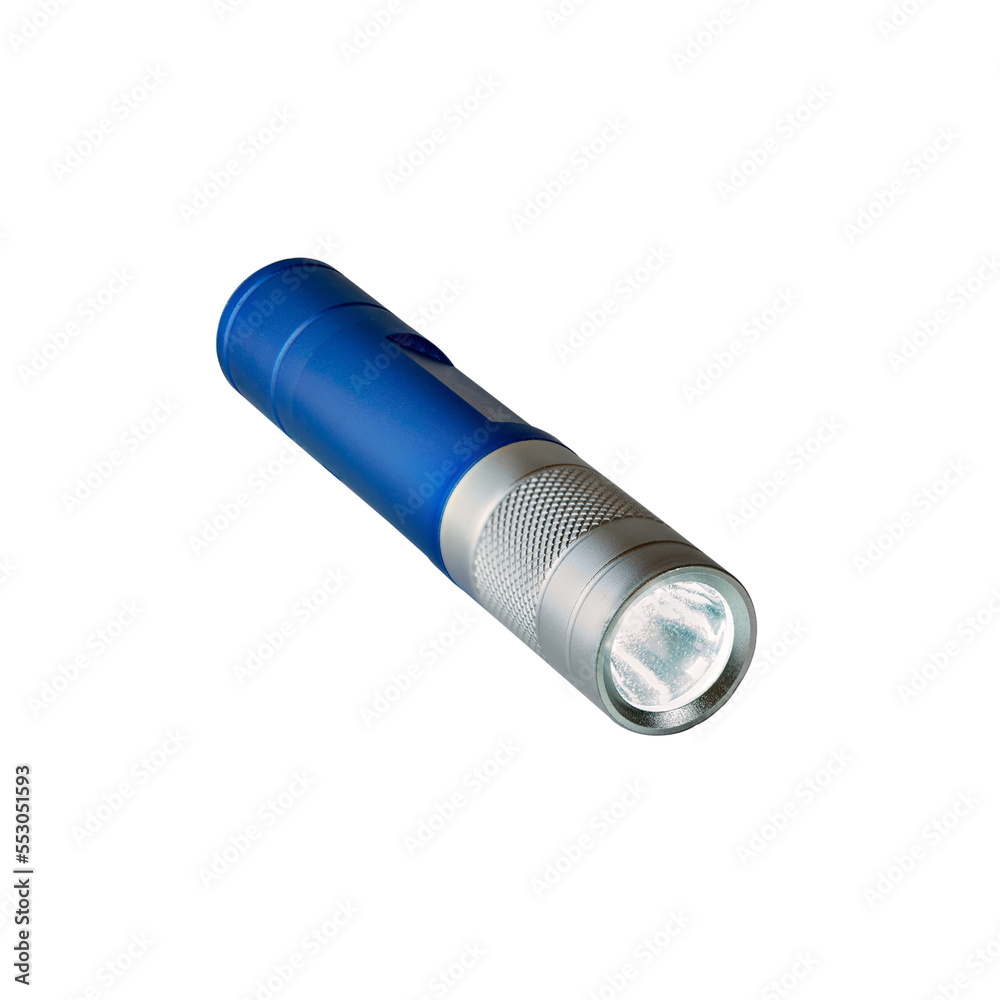 pocket flashlight with a blue handle. isolated on white pocket flashlight with a blue handle. isolated on white