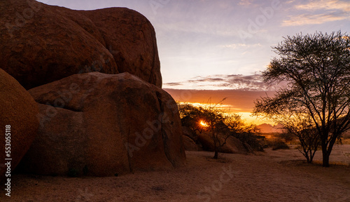 beautiful sunset in the Spitzkoppe national parka in Namibia photo