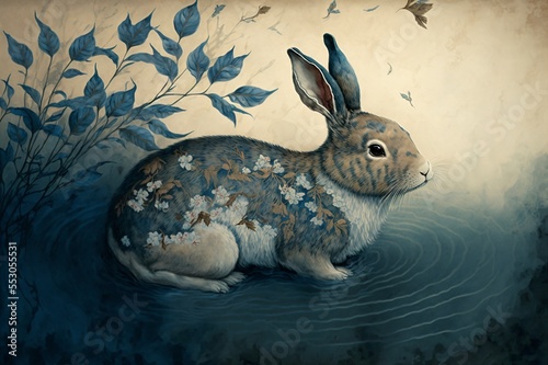 traditional illustration of a water rabbit for the chinese new year 2023 in east Fototapet