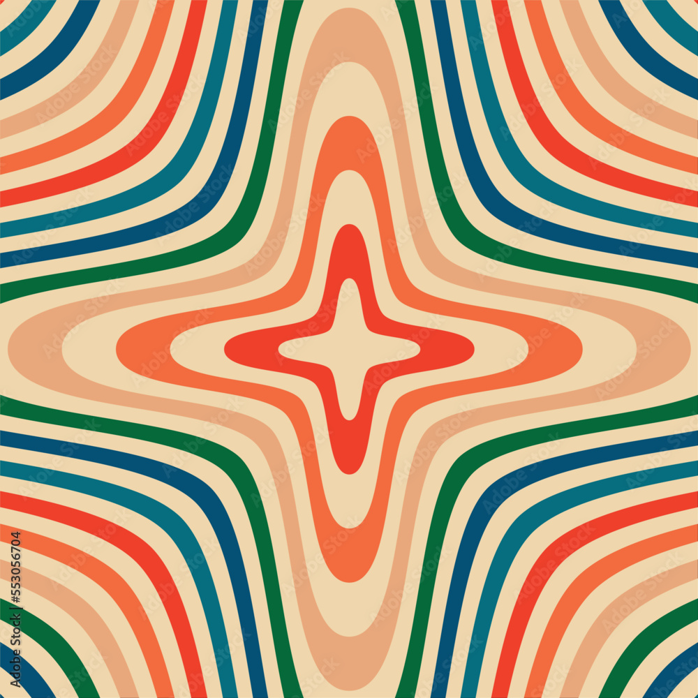 Psychedelic retro groove psychedelic background in muted warm tones. vector illustration. Pattern in the style of the seventies and sixties. Hippie style design