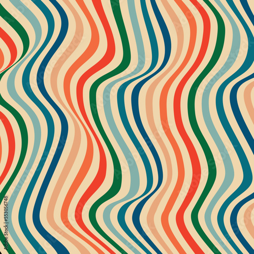 Psychedelic retro groove waves background in muted warm tones. vector illustration. Pattern in the style of the seventies and sixties. Hippie style design