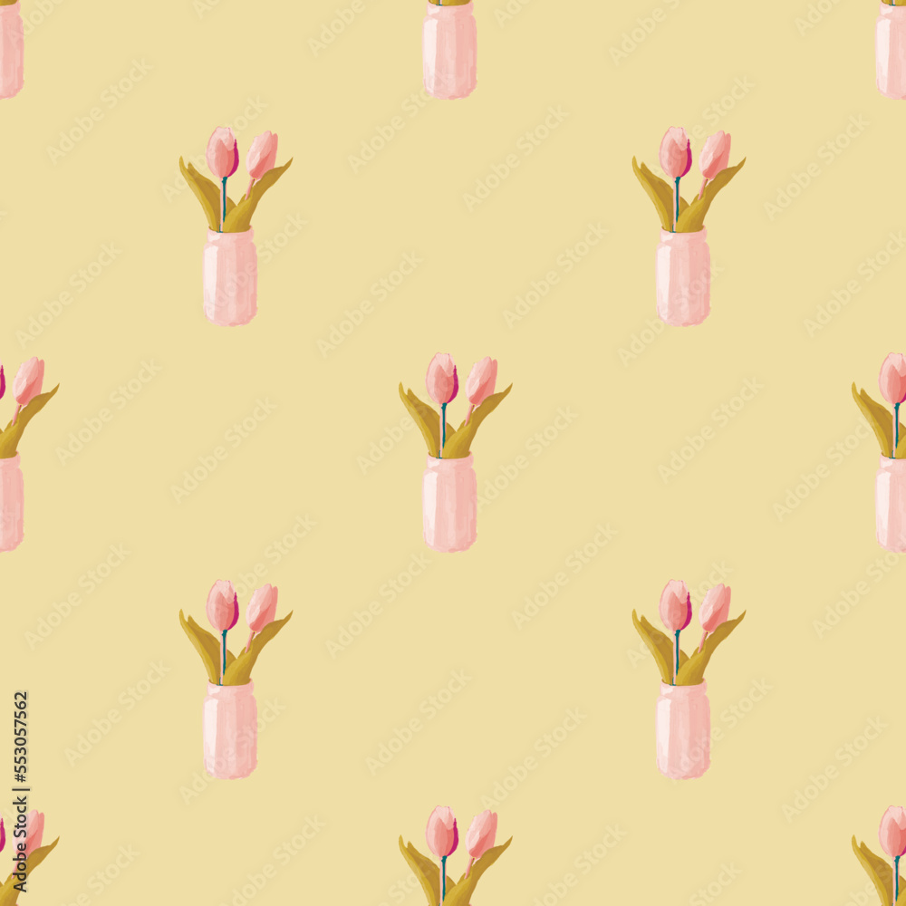Flower Pot Repeat Vector Seamless Pattern Background Print