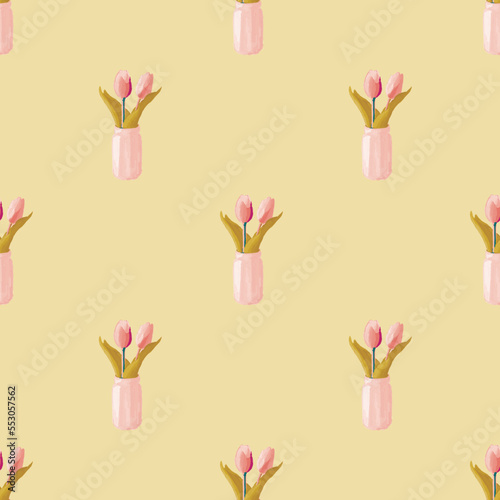 Flower Pot Repeat Vector Seamless Pattern Background Print