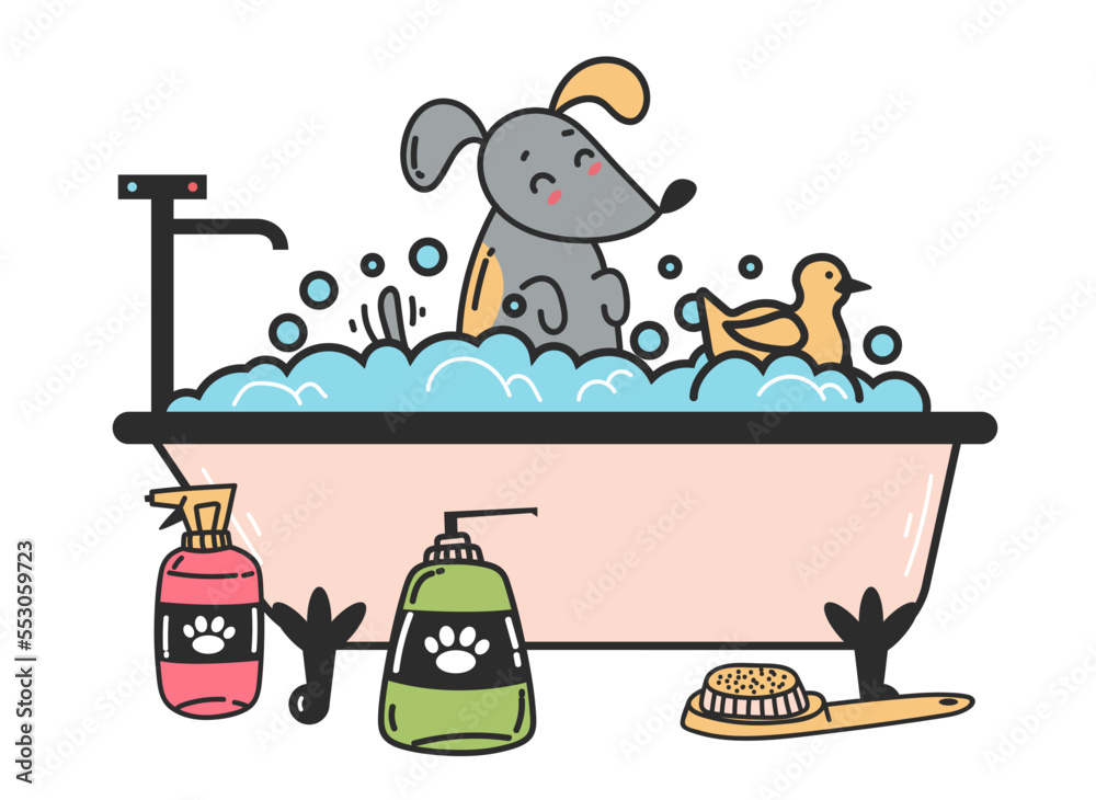 Pet dog grooming supplies domestic accessory isolated on white background. Vector flat graphic design element concept illustration Pet dog grooming supplies domestic accessory isolated on white background. Vector flat graphic design element concept illustration