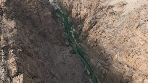 Drone view of Wadi Mujib canyon in Jordan photo