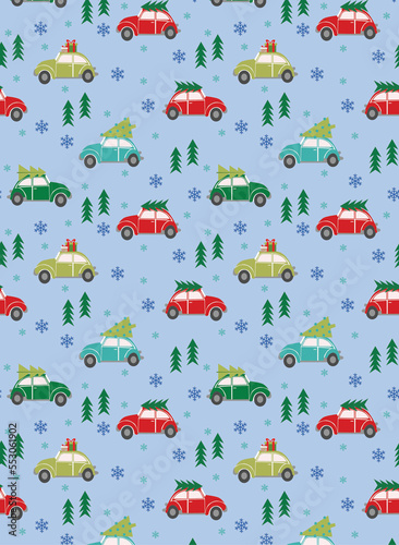 seamless pattern with christmas cars