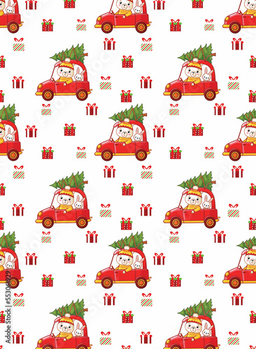 seamless pattern with cars and Christmas tree 