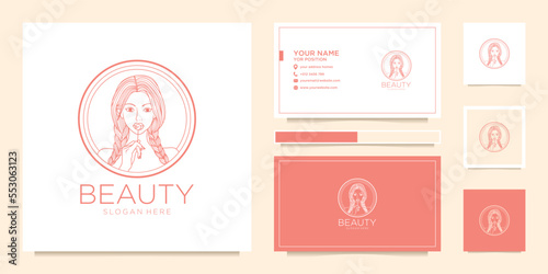 Beauty woman monoline luxury logo branding template