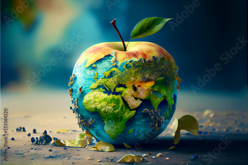 Generative AI abstract render of planet earth as an apple © Schneestarre