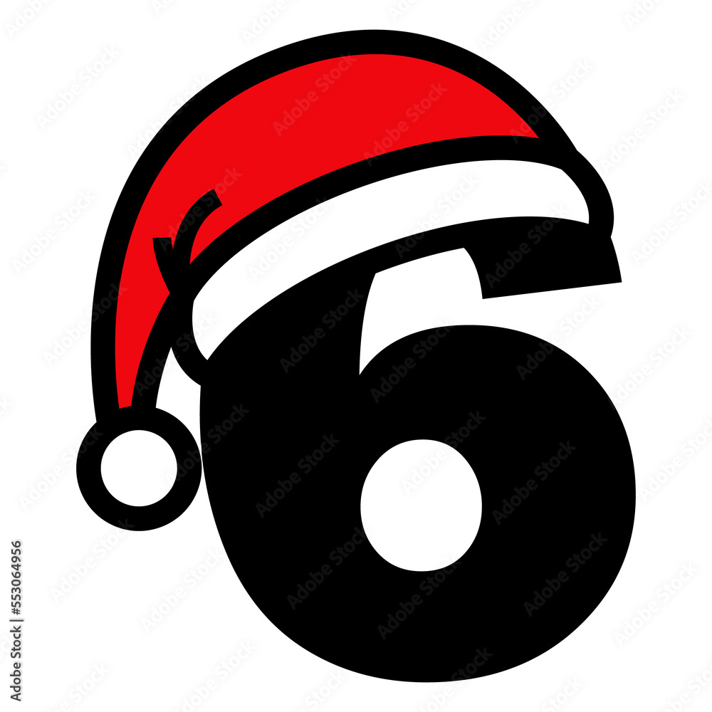 Logo aislado con cifra número 6 con gorro Papá Noel lineal para su uso ...