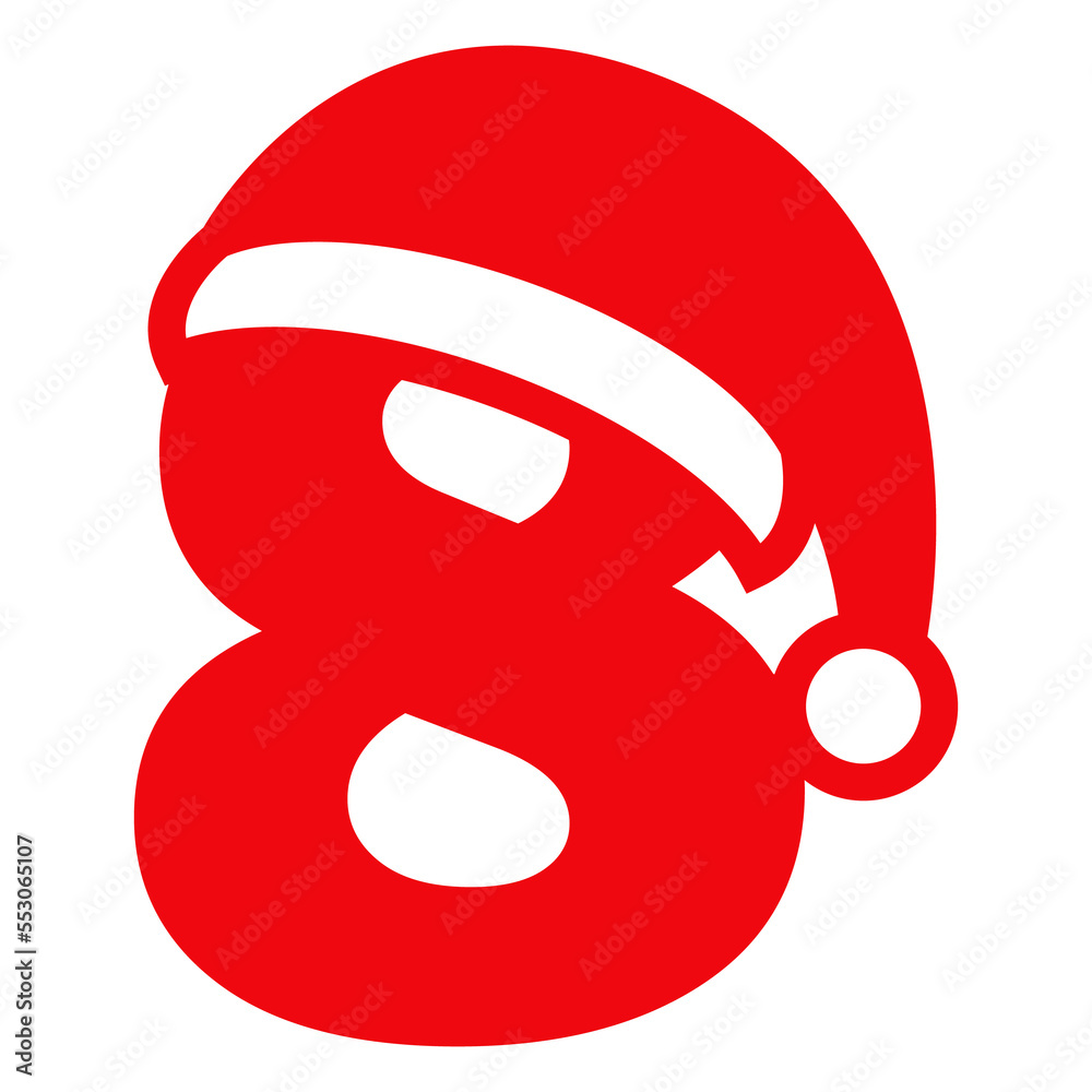 Logo aislado con cifra número 8 con silueta de gorro Papá Noel para su ...
