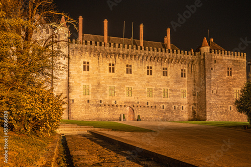 Night view of Palace of the Duques of Braganca, Guimaraes, Portugal