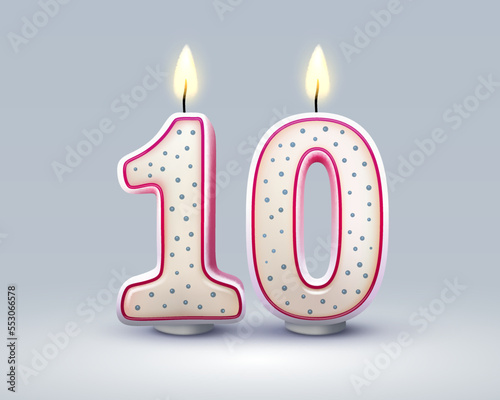 Happy Birthday years. 10 anniversary of the birthday, Candle in the form of numbers. Vector