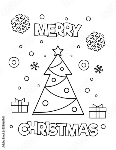 Christmas tree Coloring Page, Merry Christmas Coloring Page for Kids