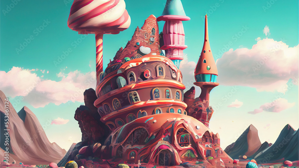 Candy kingdom castle . Creative concept of a A Beautiful digital