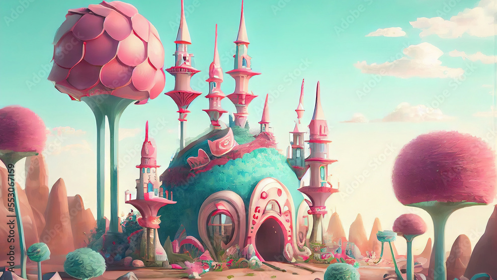 Candy kingdom castle . Creative concept of a A Beautiful digital