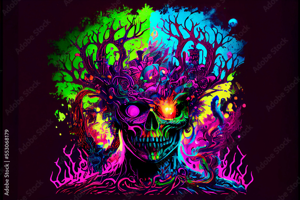 Fototapeta premium Generative AI abstract render of a psychedelic human skull