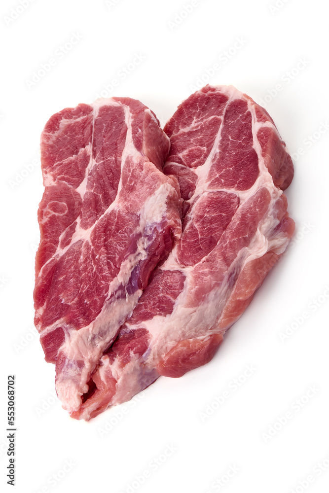 Raw pork Boston butt steaks, isolated on white background. Raw pork Boston butt steaks, isolated on white background.