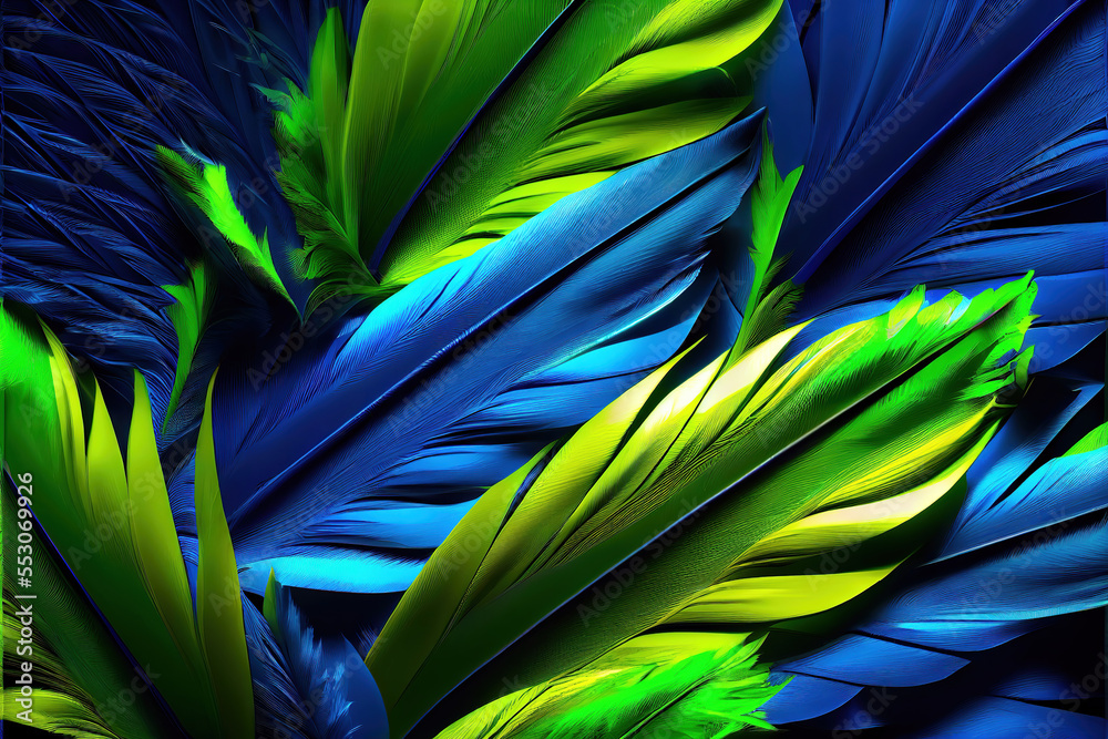 vivid green and blue feathers background as beautiful abstract ...