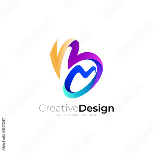 Abstract letter B logo design , 3d colorful , B and M logos