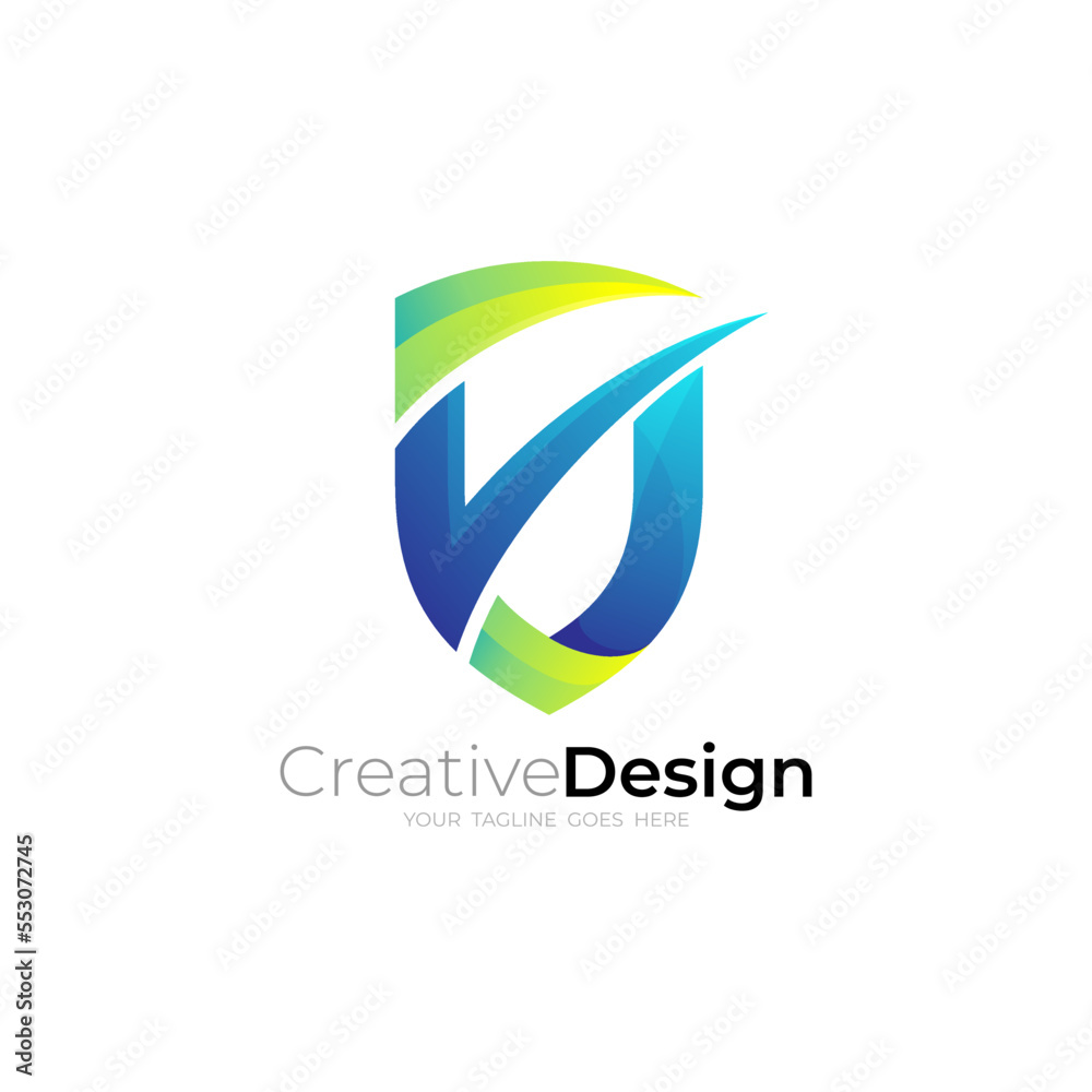 Shield logo and check icon template, blue color, security Shield logo and check icon template, blue color, security
