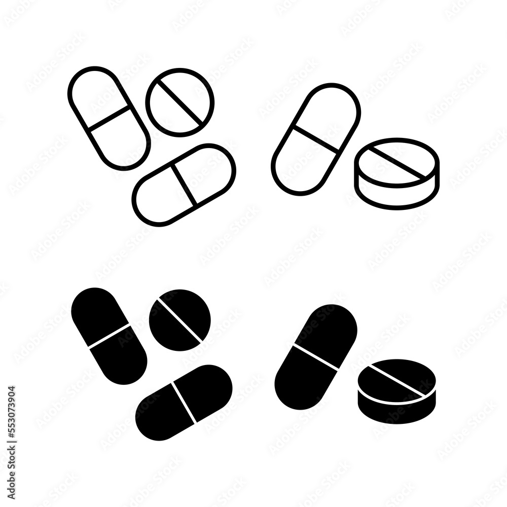 Pills icon vector for web and mobile app. capsule icon. Drug sign and symbol Pills icon vector for web and mobile app. capsule icon. Drug sign and symbol
