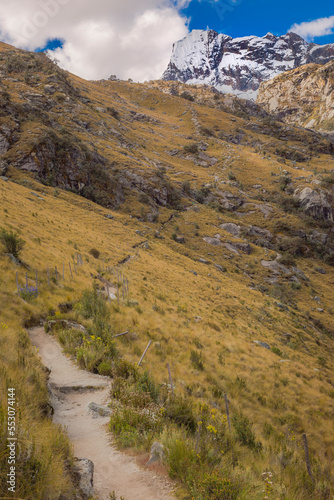 Trekking path, mountain pass in Huascaran, Cordillera Blanca, Ancash, Peru