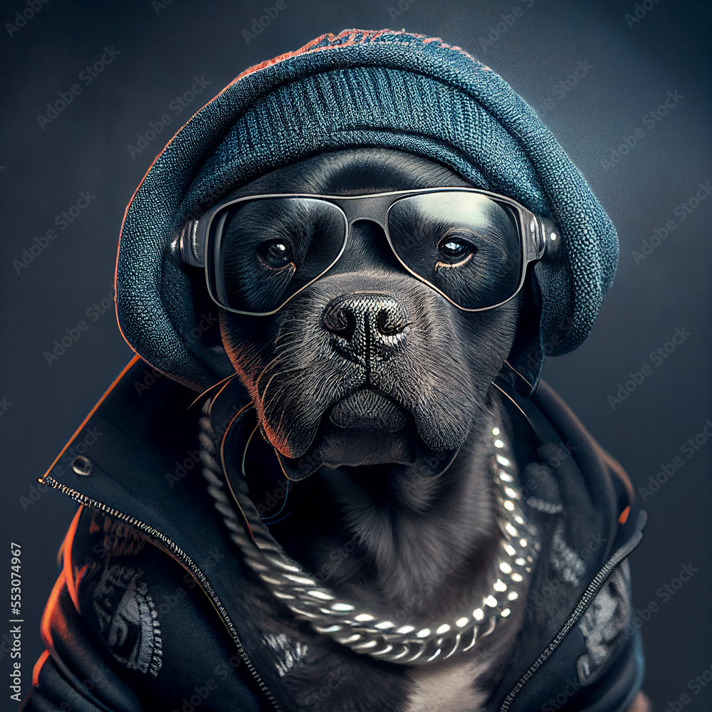 Dog with hat and glasses sales
