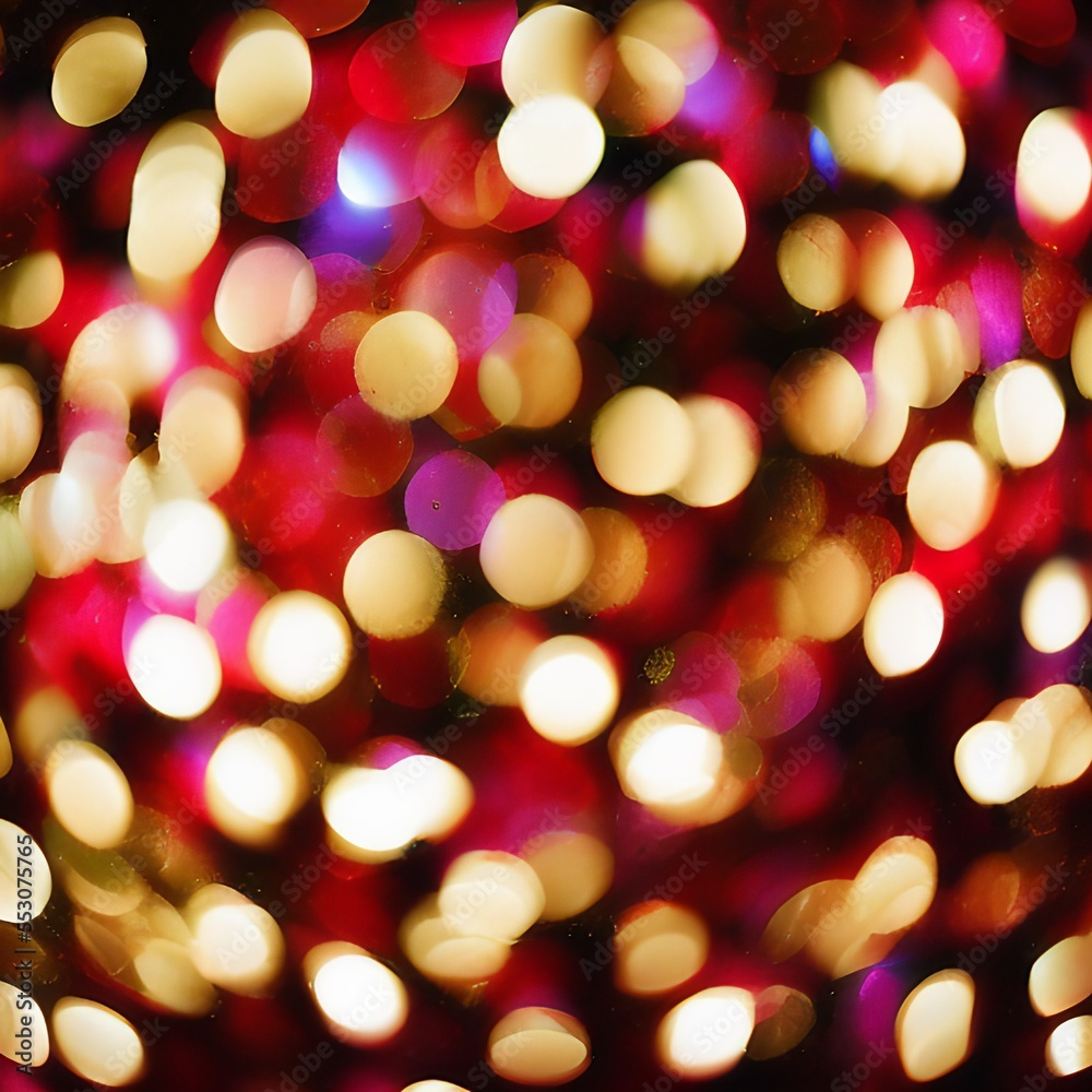 Background of abstract defocused gold glitter lights on red background with bokeh. Generative AI Background of abstract defocused gold glitter lights on red background with bokeh. Generative AI