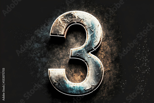 muted number three on black background, generative AI