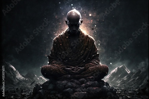 Fotografie, Tablou Buddhist monk meditating illustration