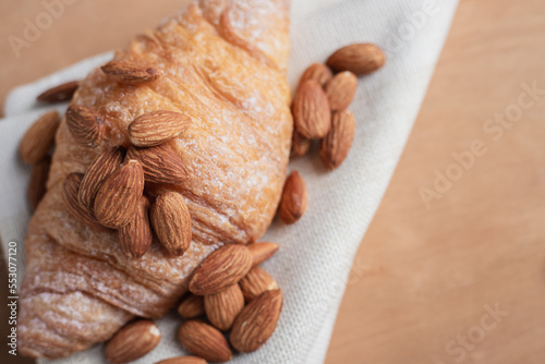 Closeup of almond bread on wooden background, vintage tone, bread
