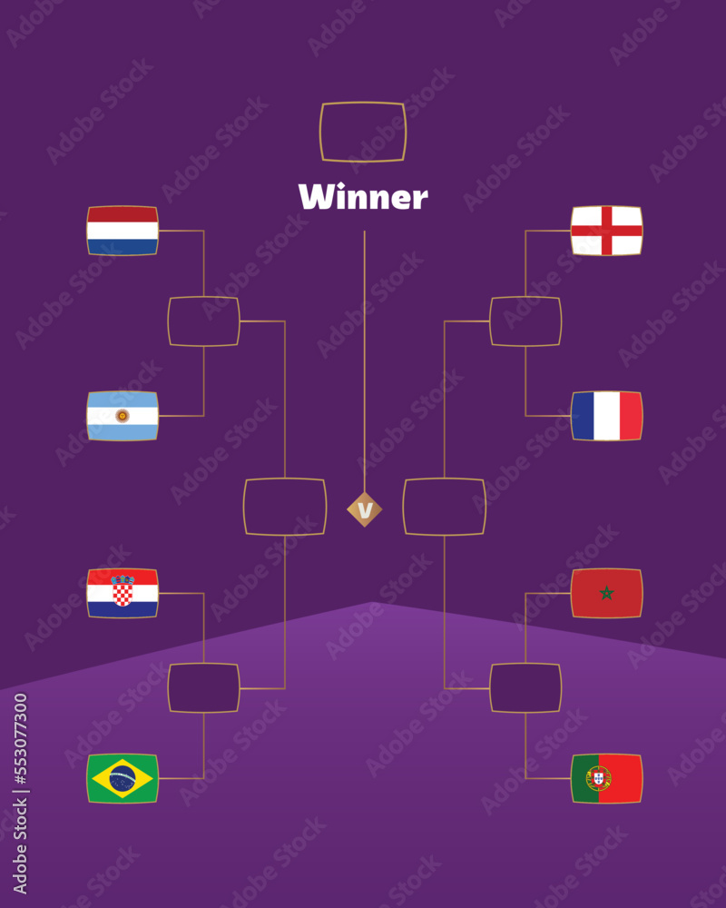 Road to Finale. World Cup 2022 final Brackets. Knockout Stage. Vector illustration. 