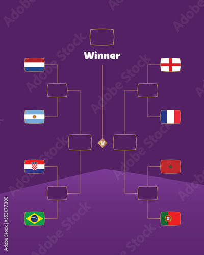 Road to Finale. World Cup 2022 final Brackets. Knockout Stage. Vector illustration. 