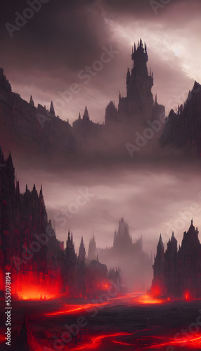 Ai Digital Illustration Red and Black Goth City
