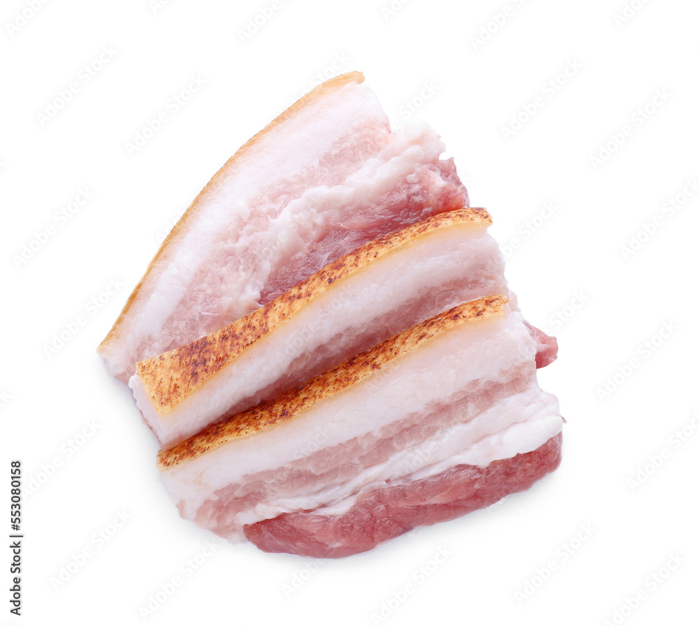Piece of pork fatback isolated on white, top view