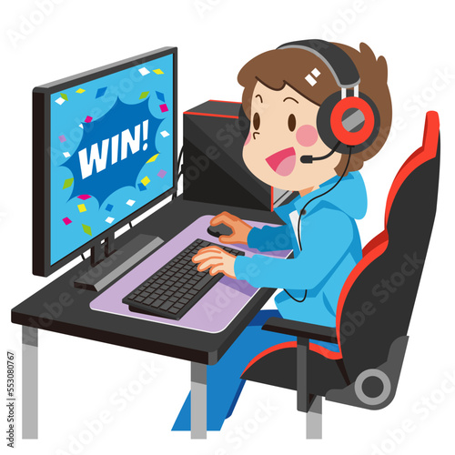 ゲームで勝利するプロゲーマーの男性