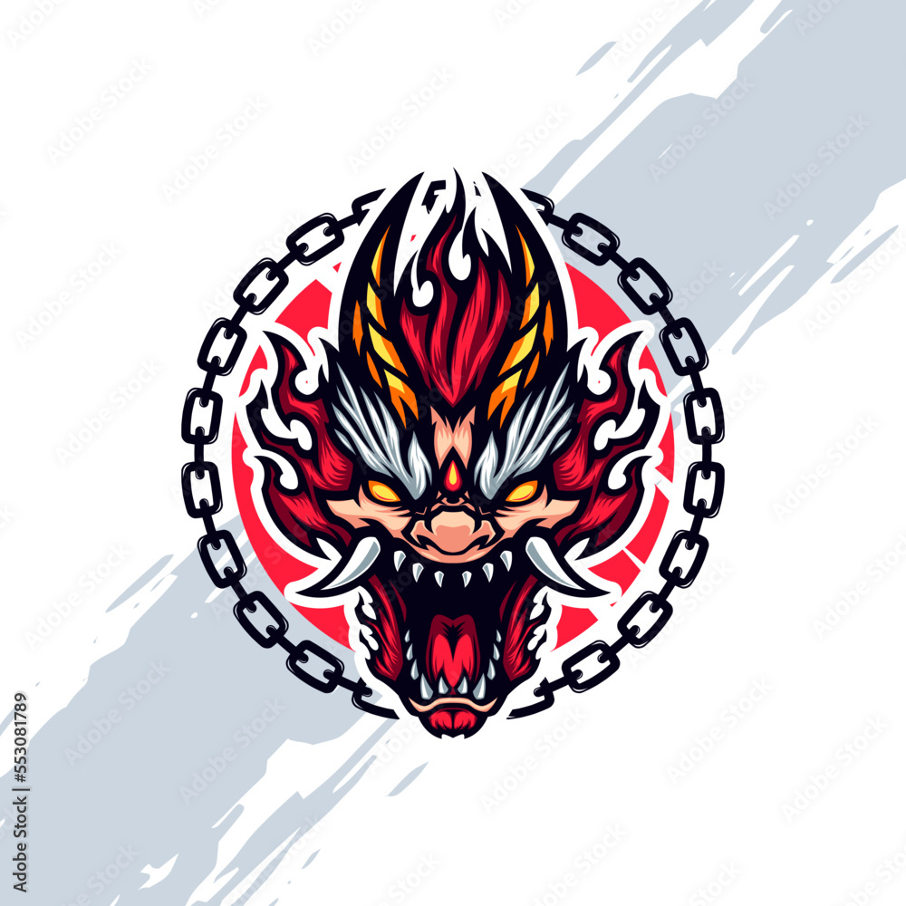 Fototapeta premium Red Head Roaring Dragon Mascot