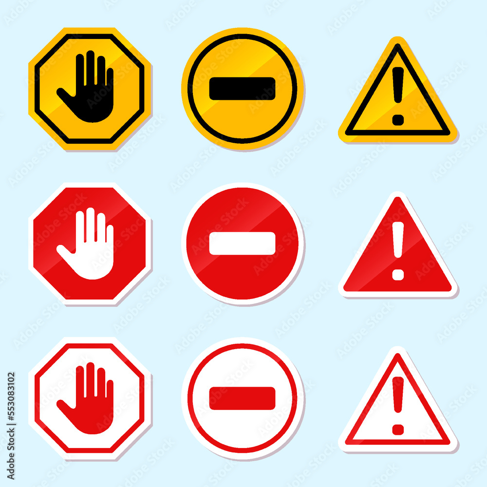 danger warning sign and symbols icon yellow red white color with exclamation mark set collection danger warning sign and symbols icon yellow red white color with exclamation mark set collection
