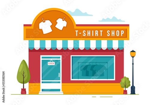 T shirt Store for Buying New Products Clothing or Outfit with Various Color and Model in Flat Cartoon Hand Drawn Templates Illustration