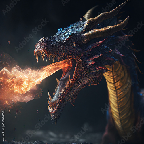 menacing scary dragon breathes fire  Generative AI