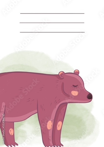 A page for a glider with a forest animal. Watercolor bear.