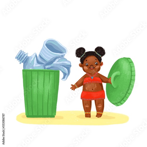 Children collect plastic. Environmental pollution by plastic.