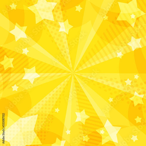 星が飛び出す模様が入ったお洒落な黄色の放射背景素材　正方形