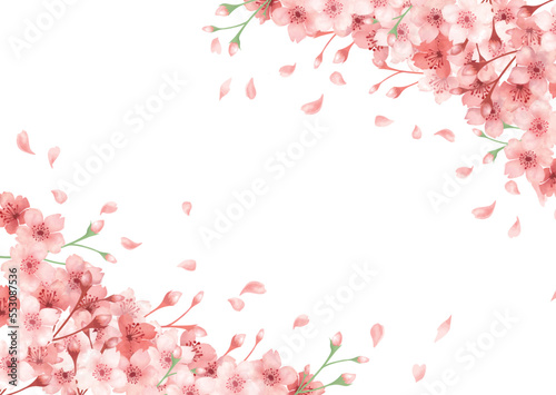 桜舞う水彩のコーナーフレーム